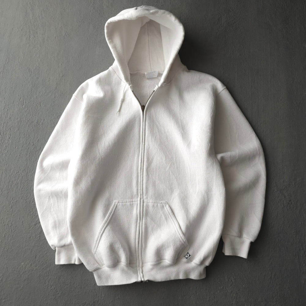 Vintage 90s Discus Athletic White Zip Hoodie Large Plain Essential